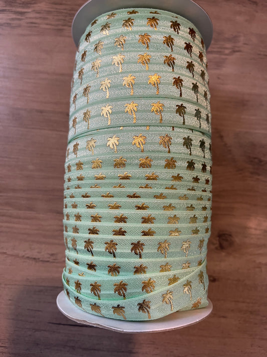 Mint w/ Gold Palm Tree Elastic