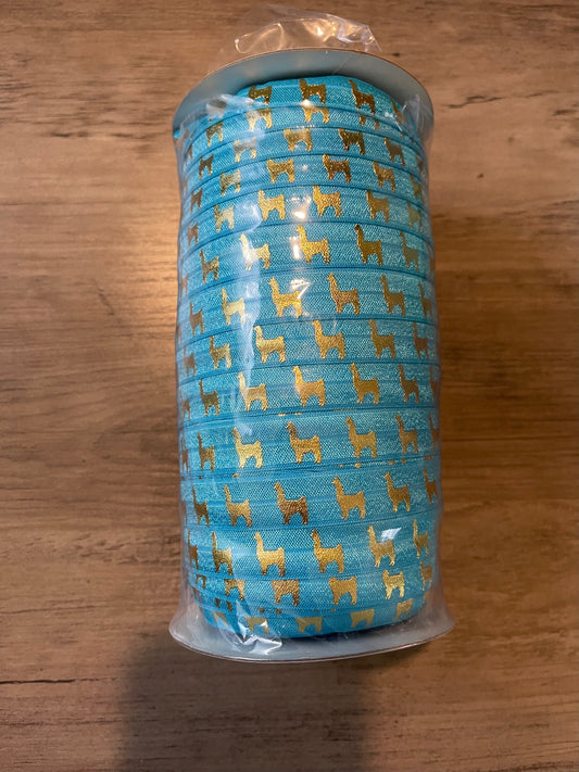 Turquoise w/ Gold Llama Elastic