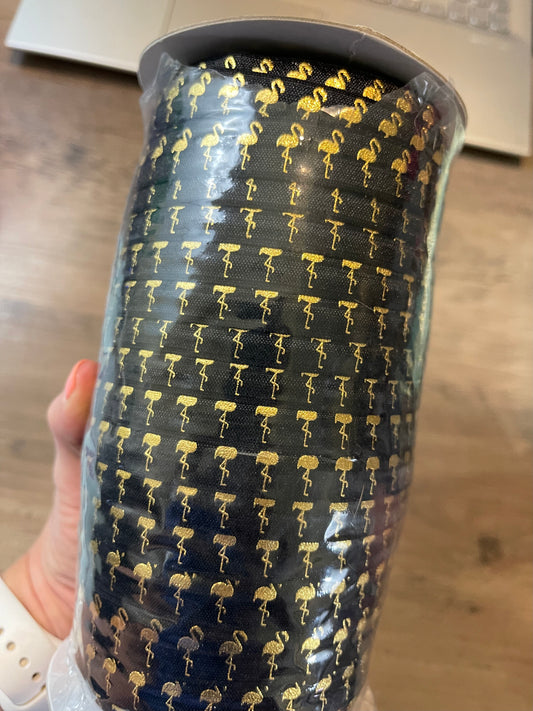 Black w/ Gold Flamingos Elastic